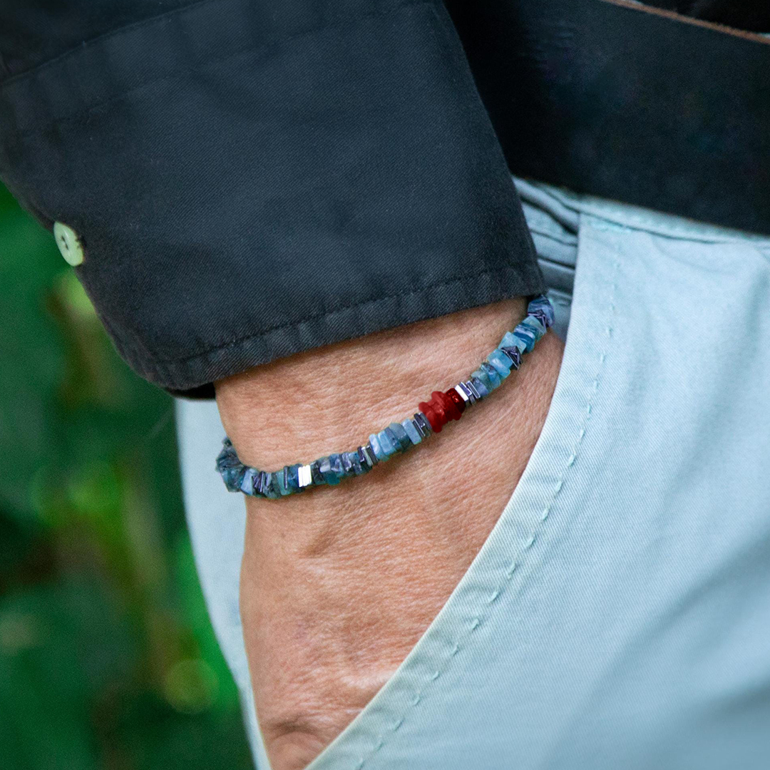 Diabetes Awareness Men Nature Raw Emerald Bracelet