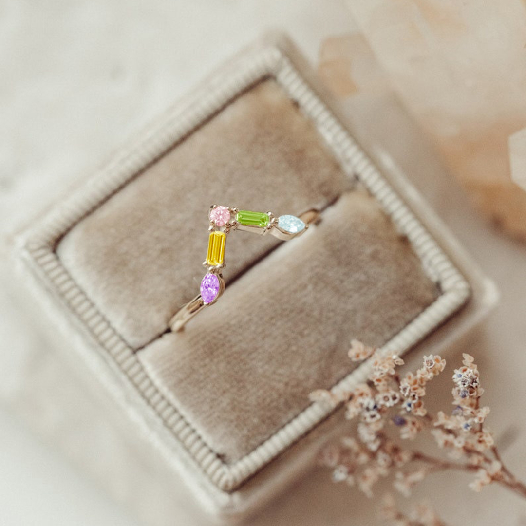 Personalized 1-5 Stones Wave Ring