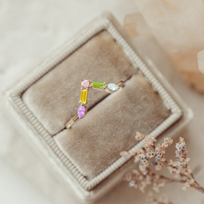 Personalized 1-5 Stones Wave Ring