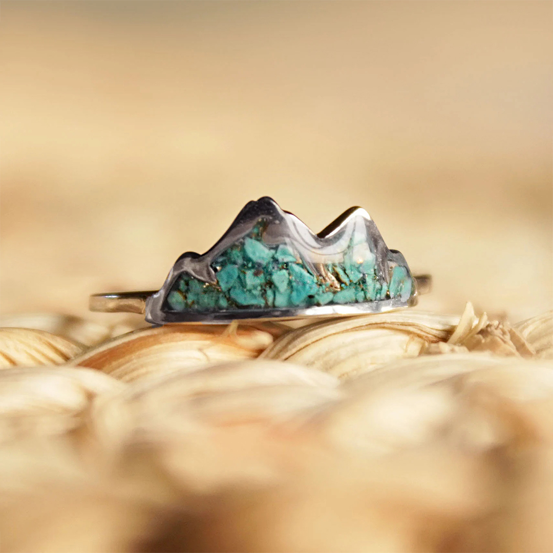 PTSD Awareness Teal Mountain Ring