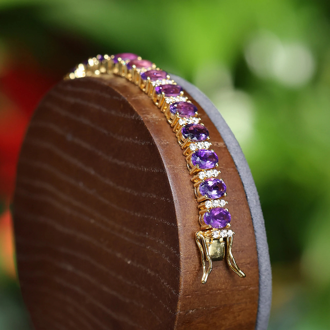 Alzheimer Dementia Awareness Natural Oval Amethyst Bracelet