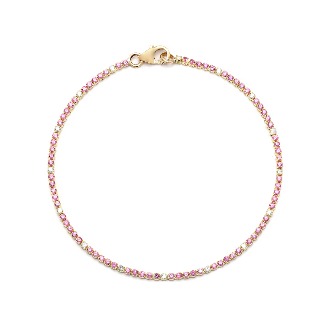 Breast Cancer Awarenes Pink Sapphire and Diamond Tennis Bracelet