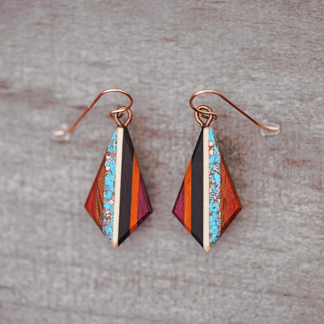 Striped Turquoise and Copper inlaid Bohemian Earrings