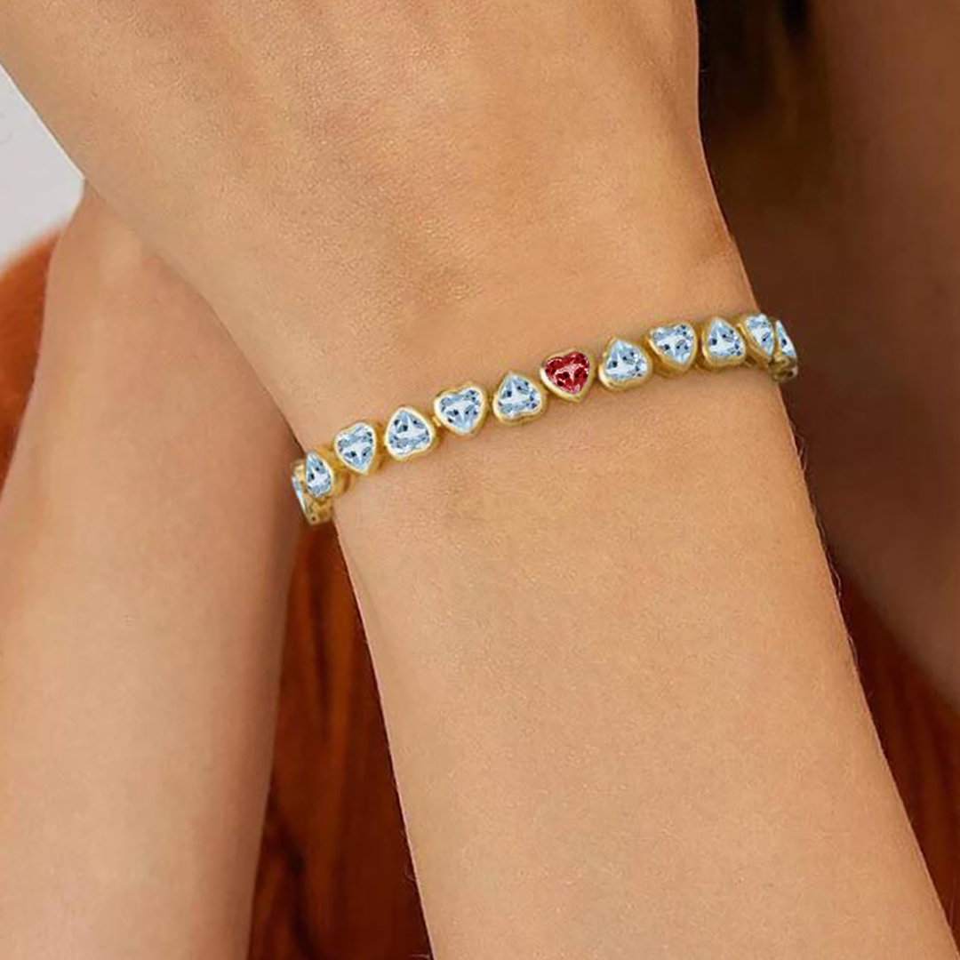 Diabetes Awareness Bezel Set Aquamarine Bracelet