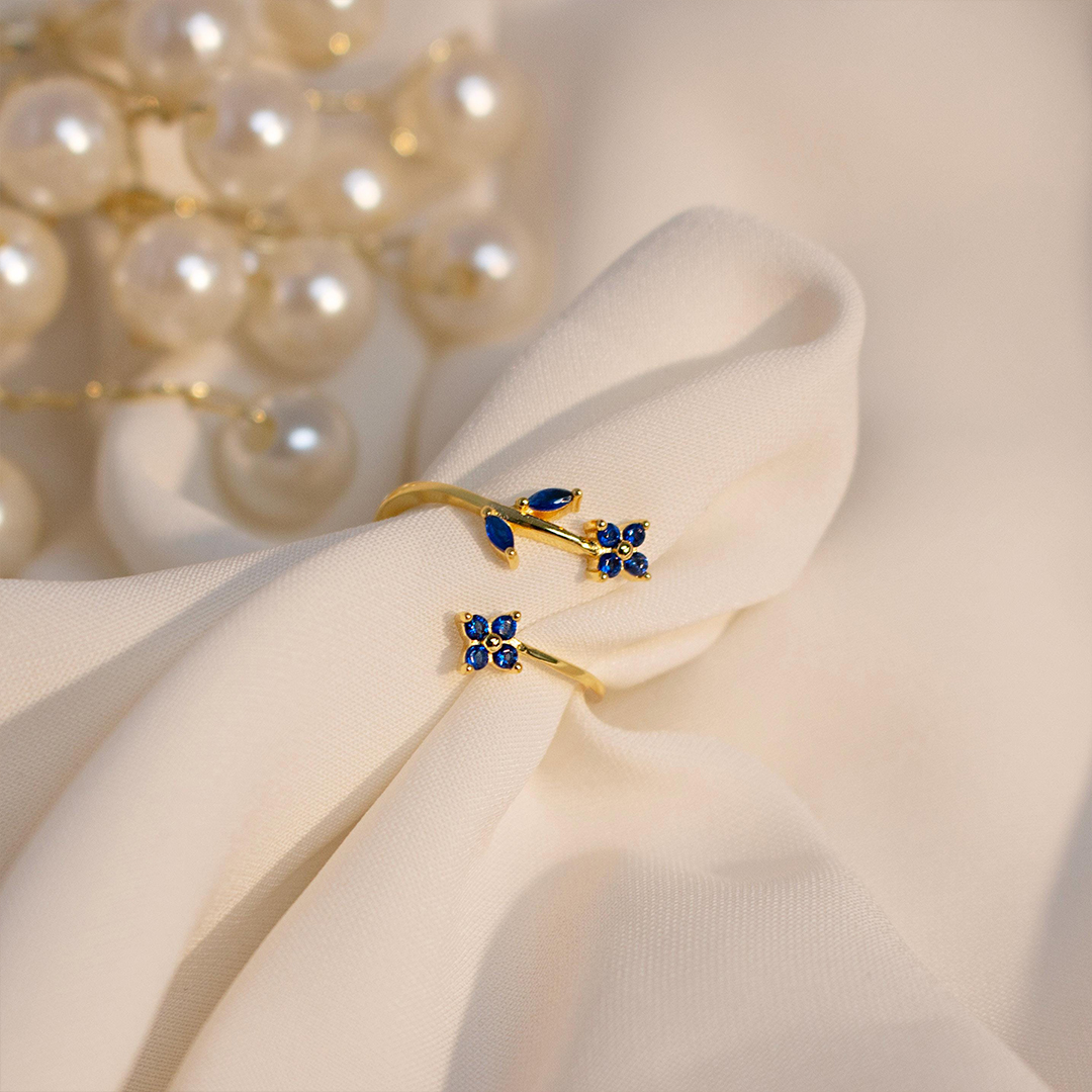 Blue Ring Sapphire Flower Adjustable Rings