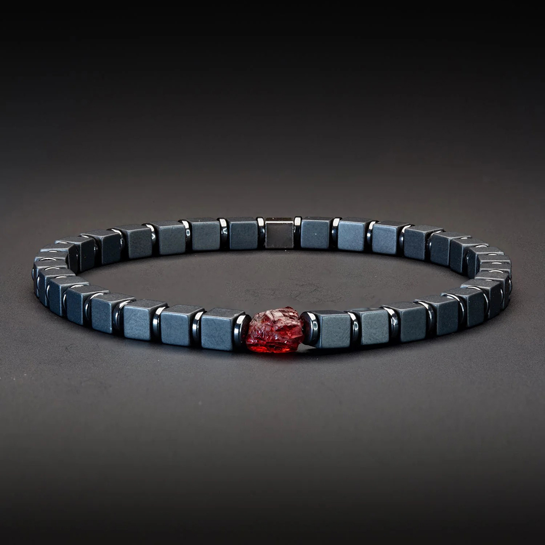 Diabetes Awareness Garnet And Matte Hematite Bracelet