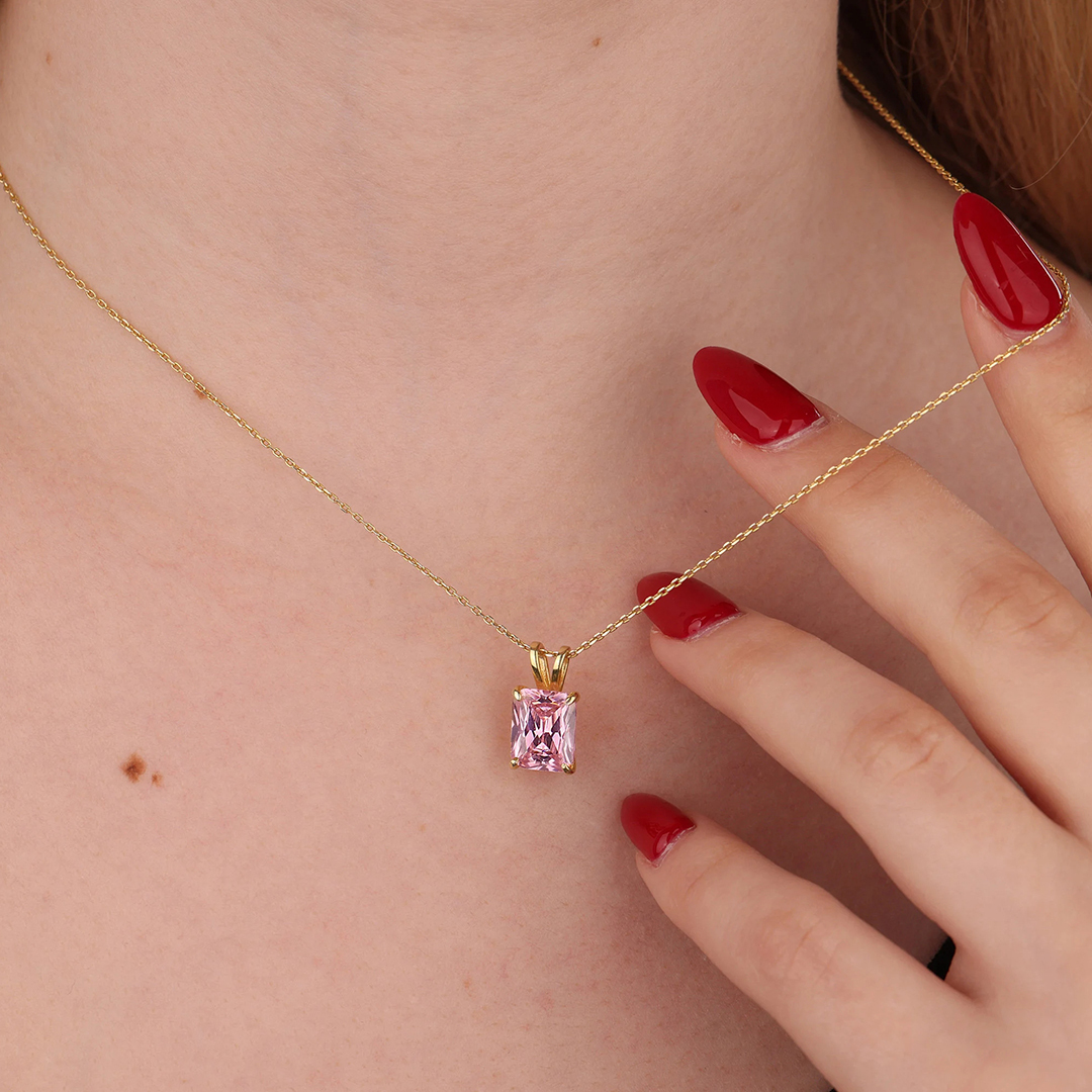 Breast Cancer Awareness Genuine Pink Tourmaline Pendant Necklace