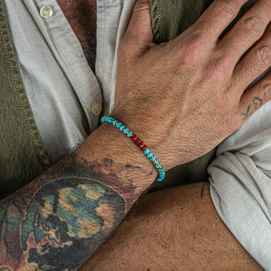 Diabetes Awareness Imperial Jasper Turquoise Waterproof Bracelet