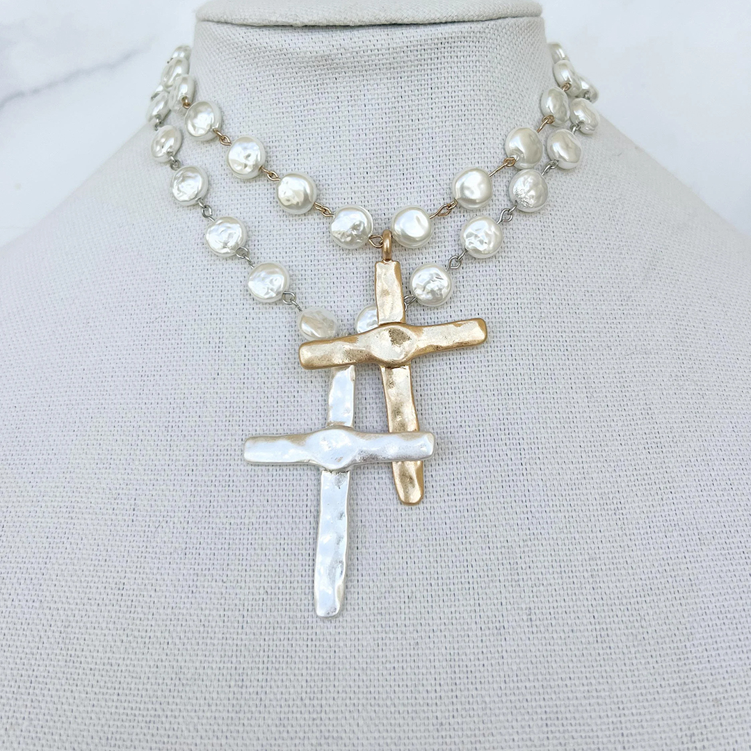 Grace In Self-Love Pearl Cross Necklace