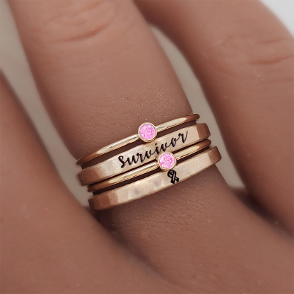 Breast Cancer Awareness Stackable Ring Set