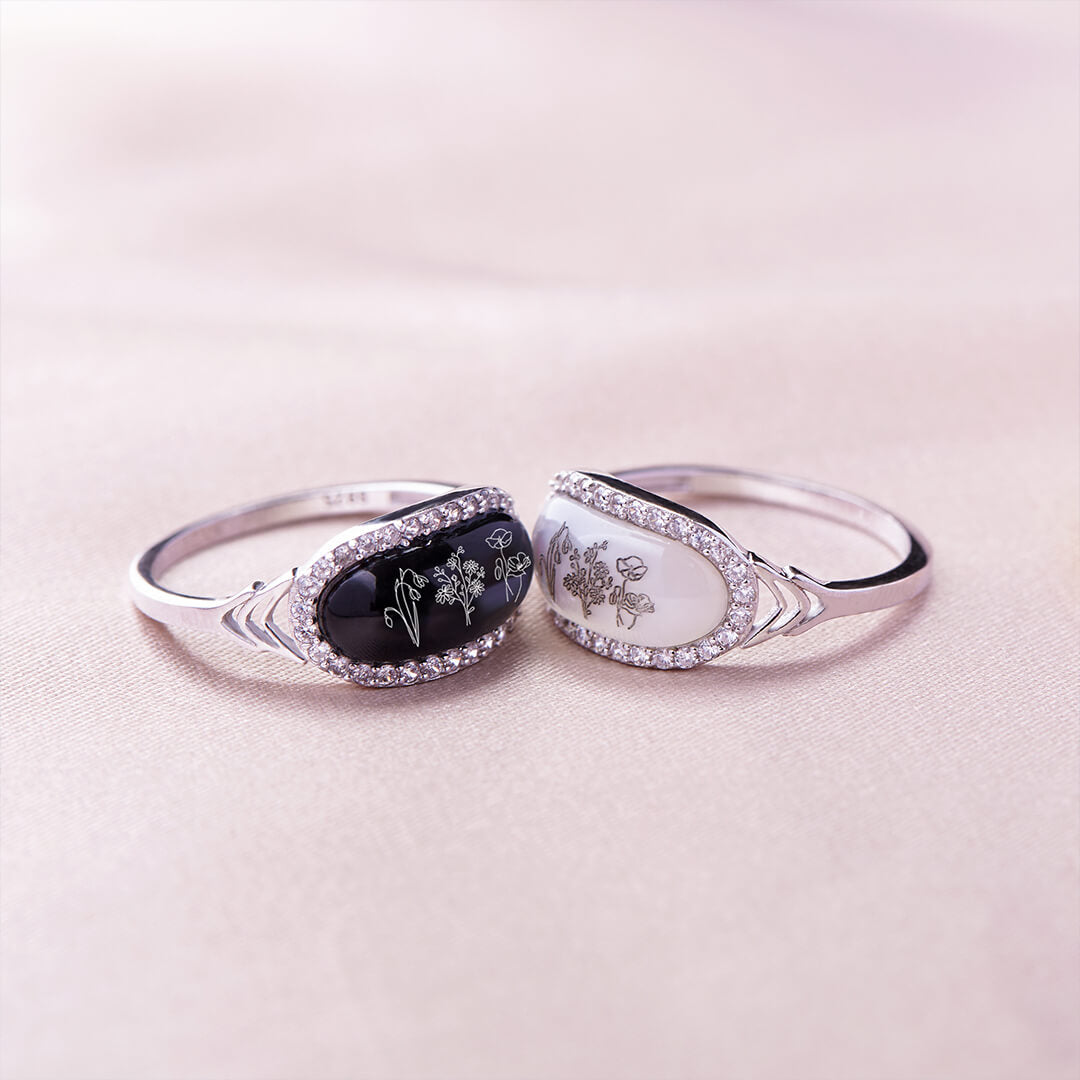 Family Wildflowers Garden Engraved Birth Flowers Shell Ring
