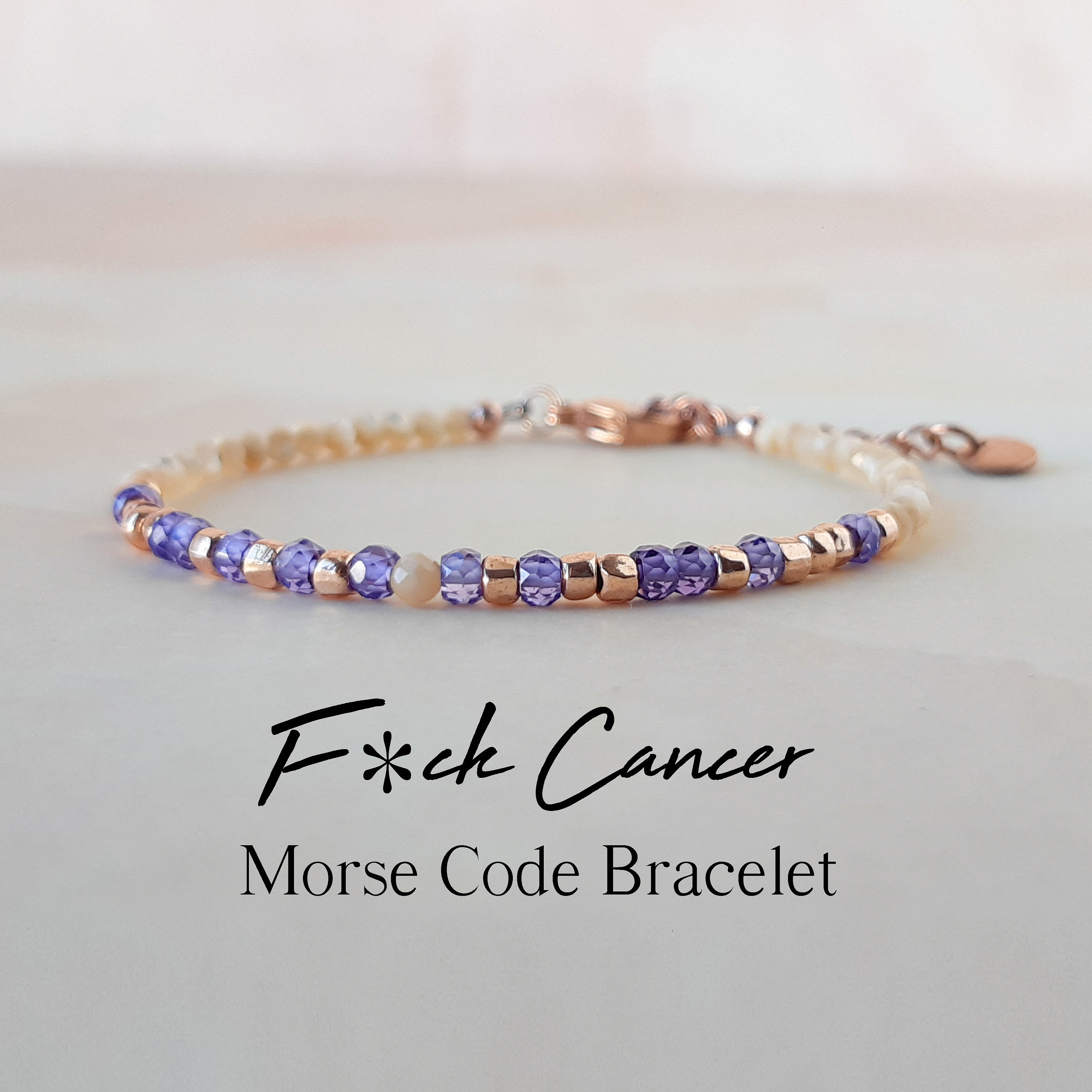 Gemstone F❤️ck Cancer Morse Code Bracelet
