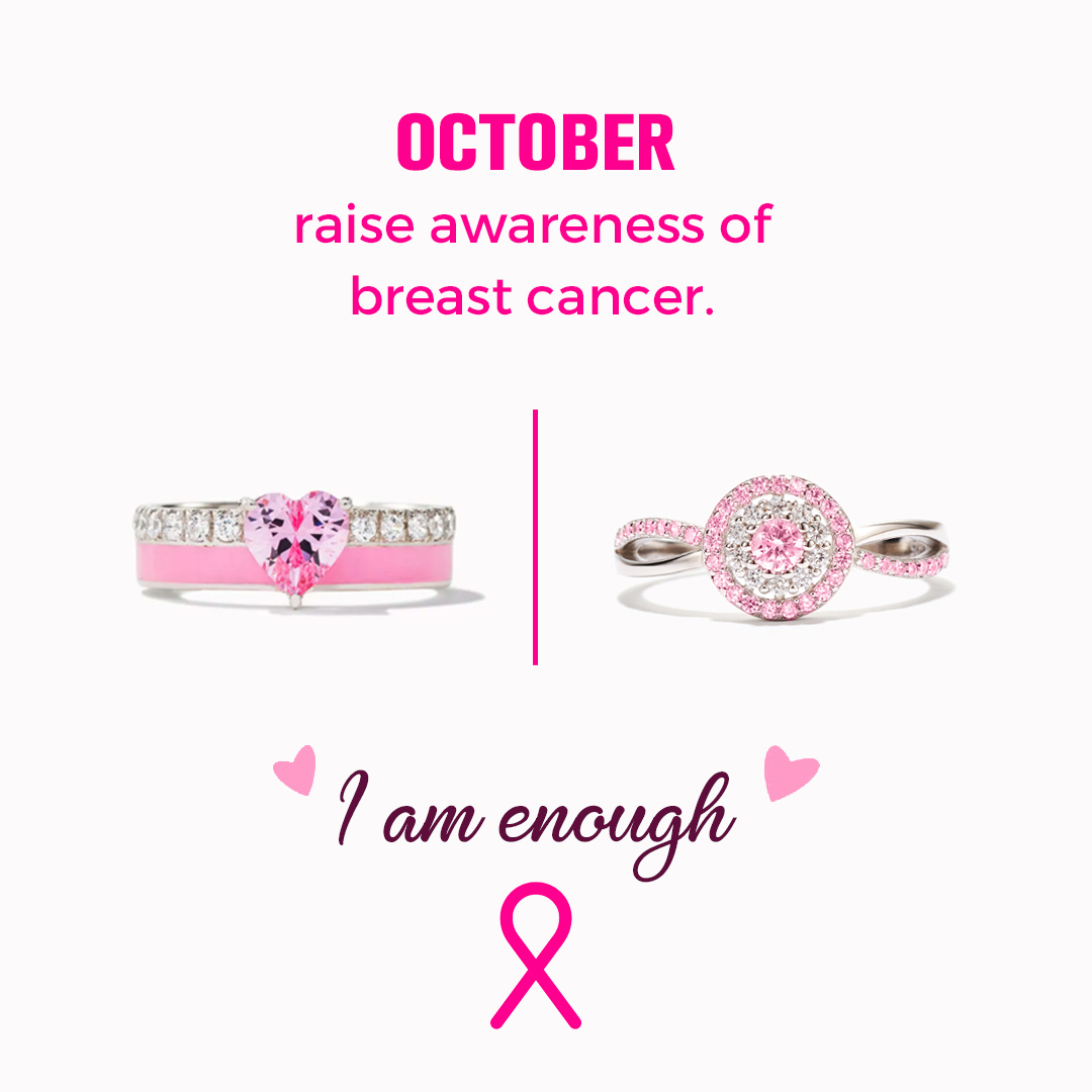 S925 Raise Confidence I Am Enough Set of Two Pink Rings