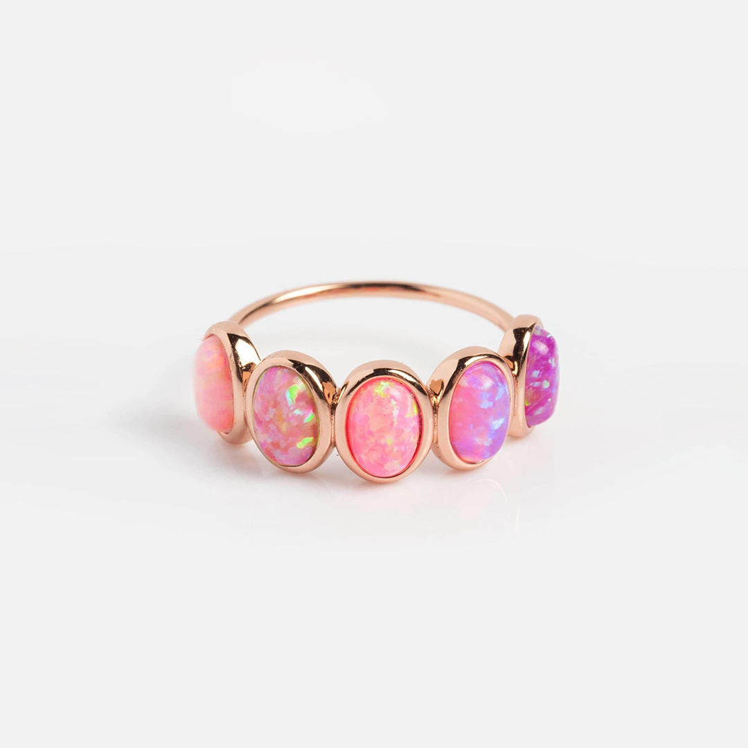 Breast Cancer Awareness I Am Enough Pink Gradient Opal Ring