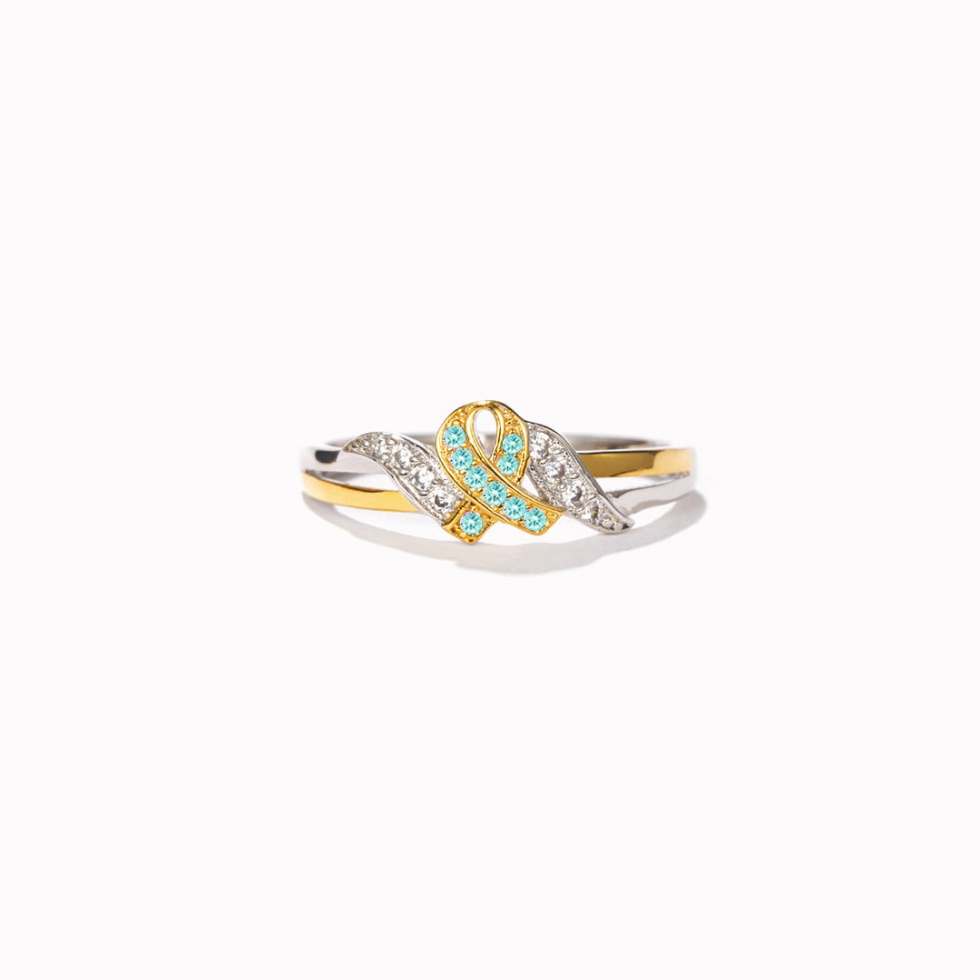 Ovarian Cancer Awareness Teal Ribbon Ring