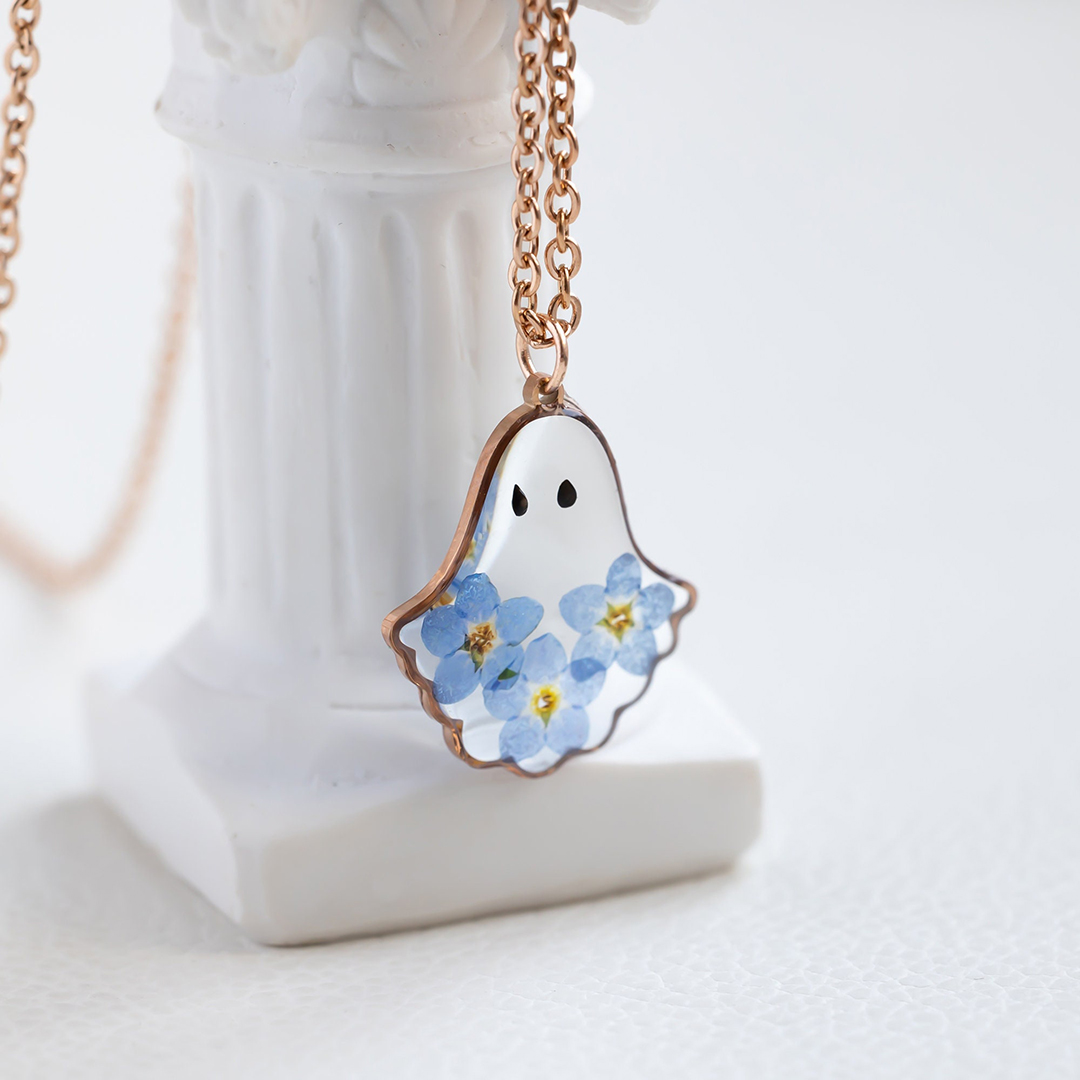 Forget Me Not Flower Ghost Necklace