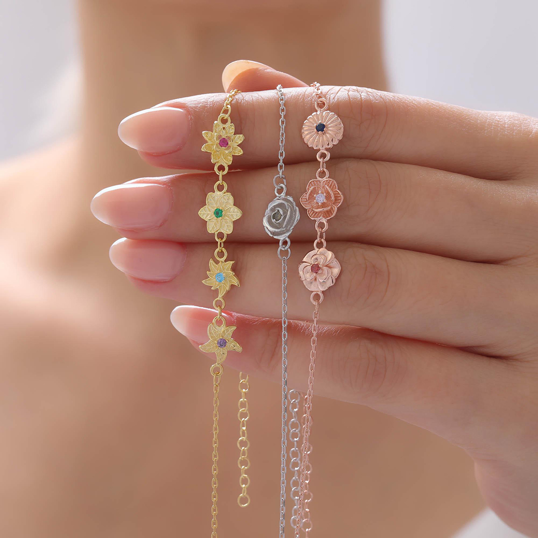 Grandma Bracelet With Kids Birthflower Bouquet Bracelet