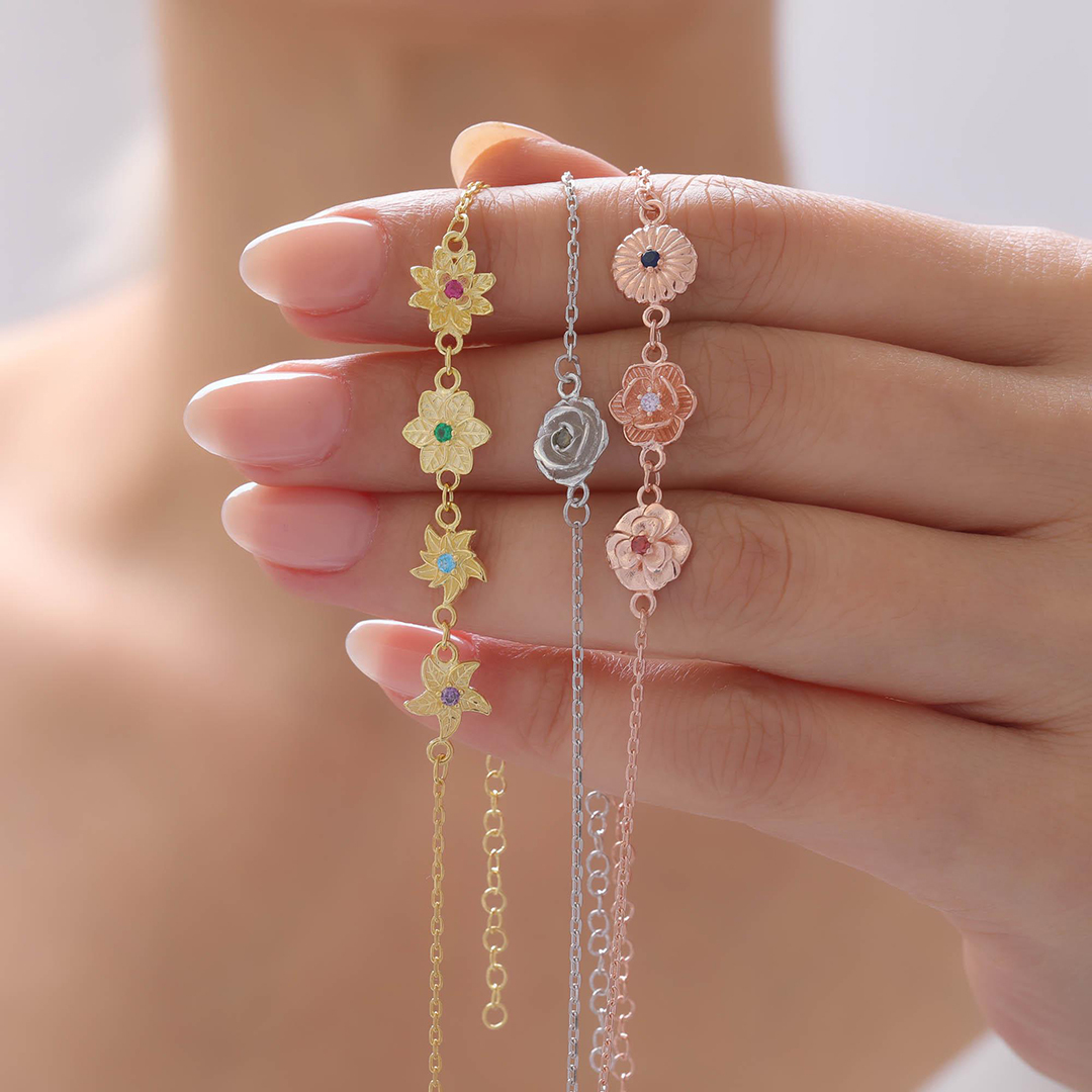 Grandma Bracelet With Kids Birthflower Bouquet Bracelet