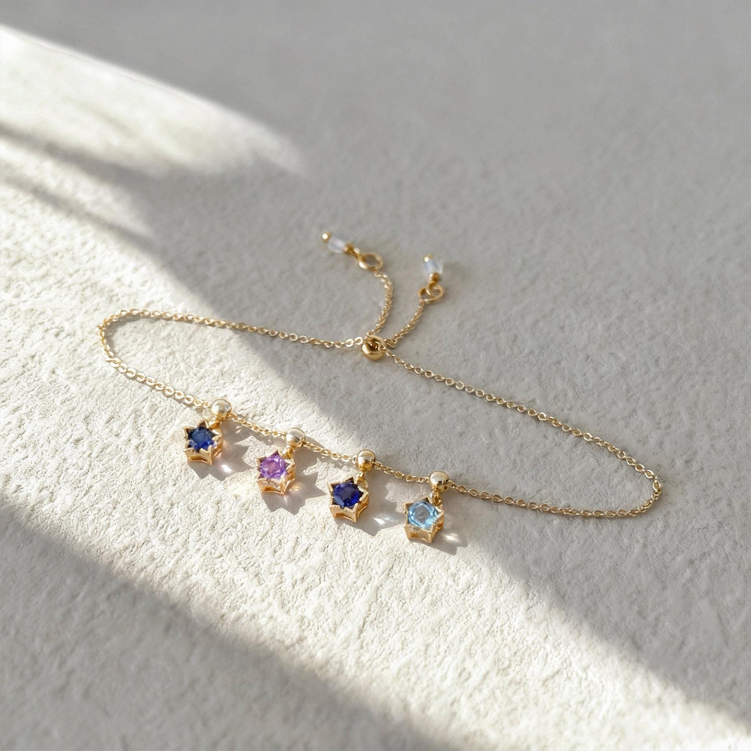 Personalized Family Bracelet With 1-7 Star Birthstones Charm