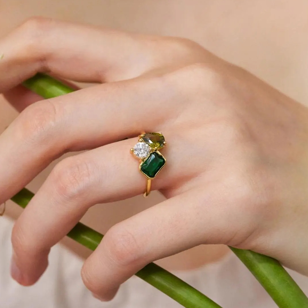 Christmas Gift Custom 3 Birthstone Ring