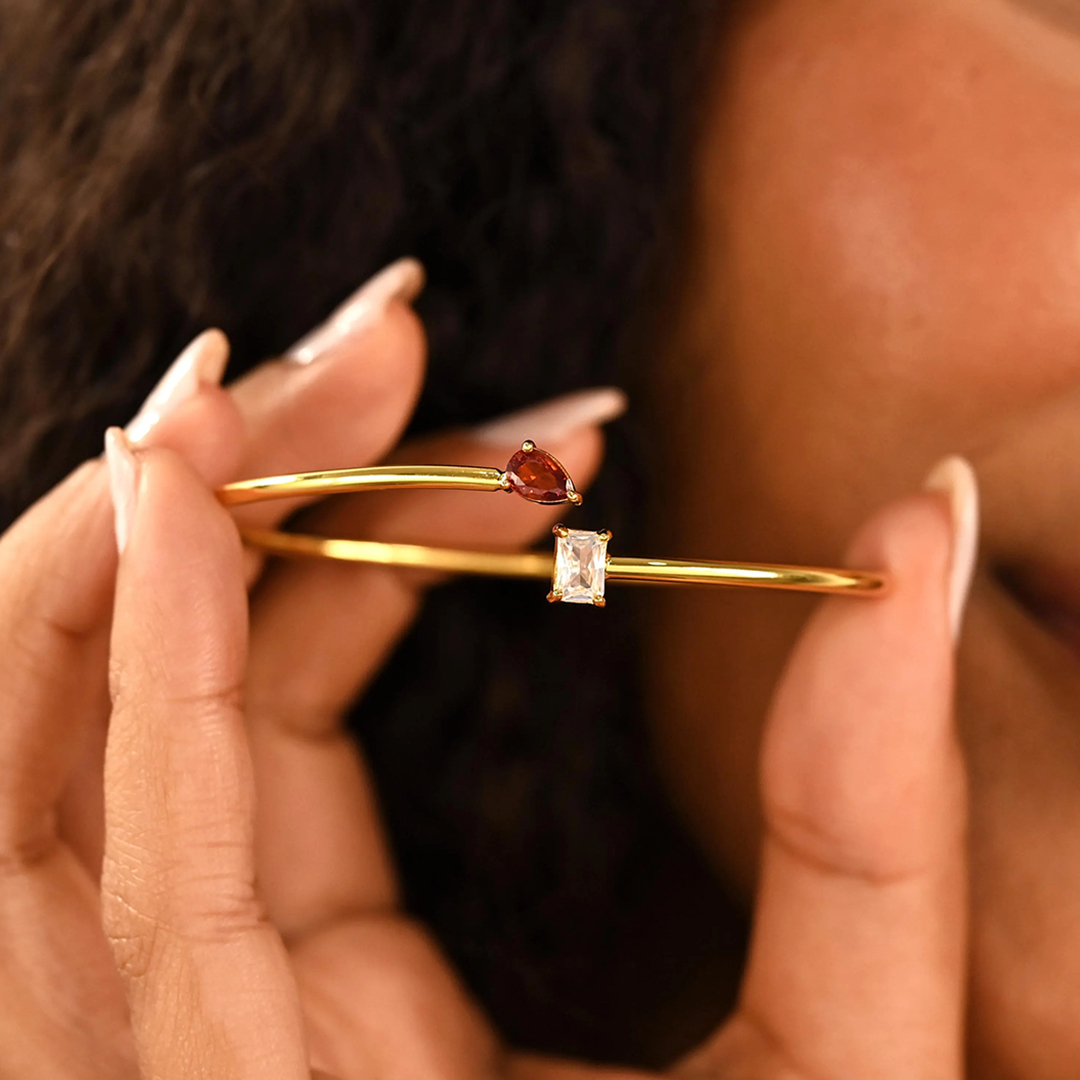 Personalised 2 Birthstone Bangle Bracelet