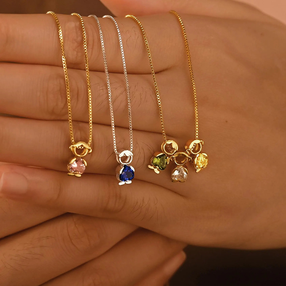 Personalized Birthstone Kids Charms Family Necklace