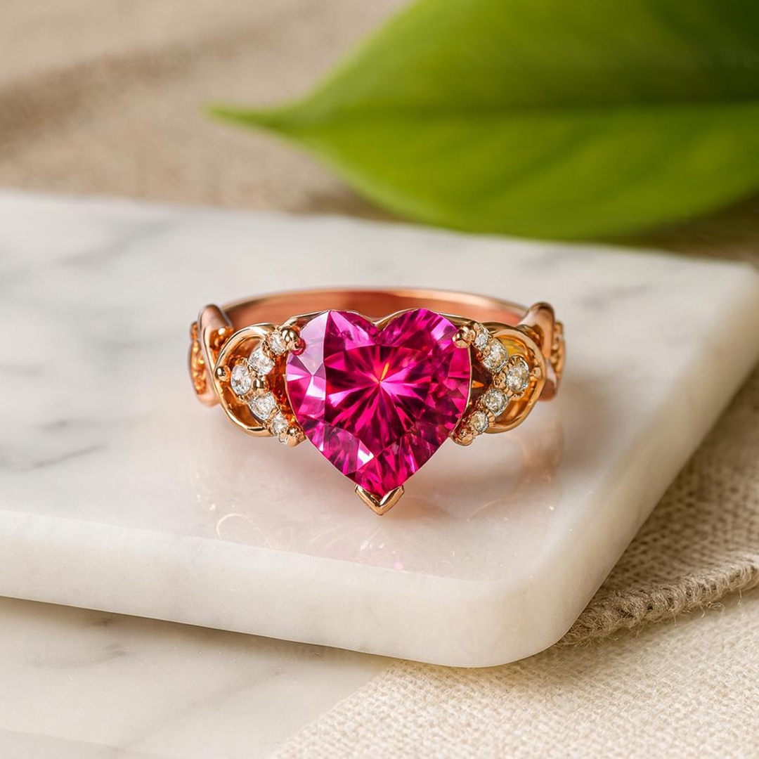 Breast Cancer Awareness Heart Cut Diamond Ring