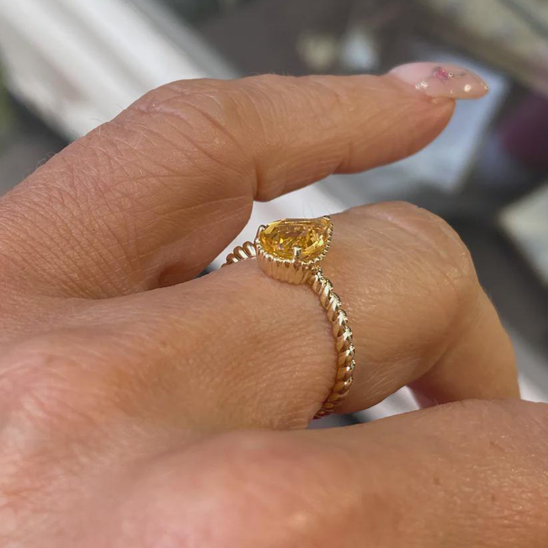 Memorial Tear Pear Cut Twisted Birthstone Ring