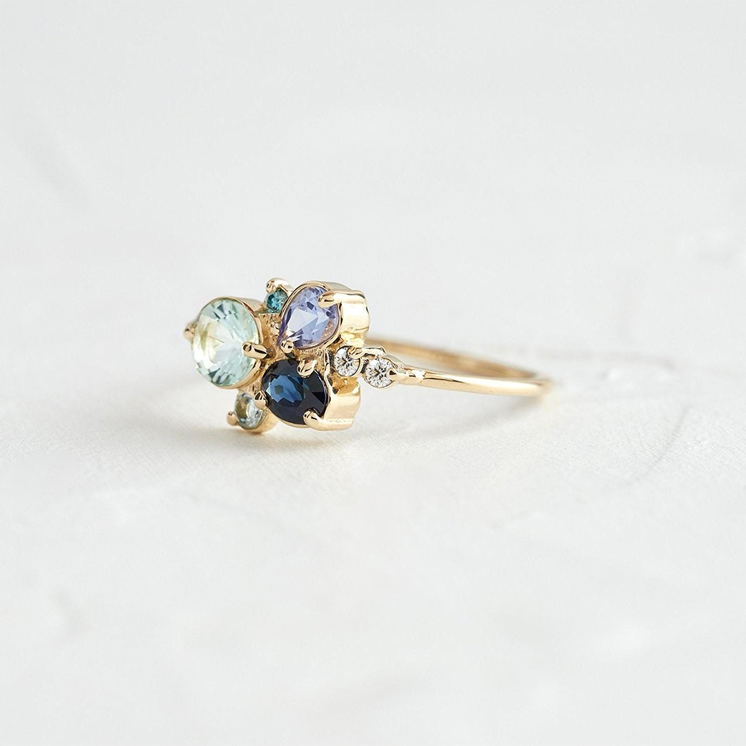 Gift For Mama Custom 1-5 Multi-Shape Birthstones Ring