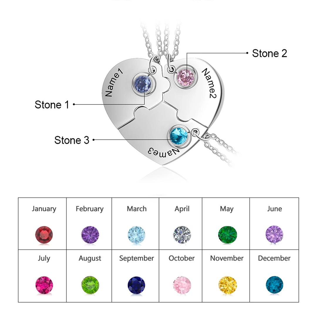 Personalized Engraved Names Birthstones BFF Necklace