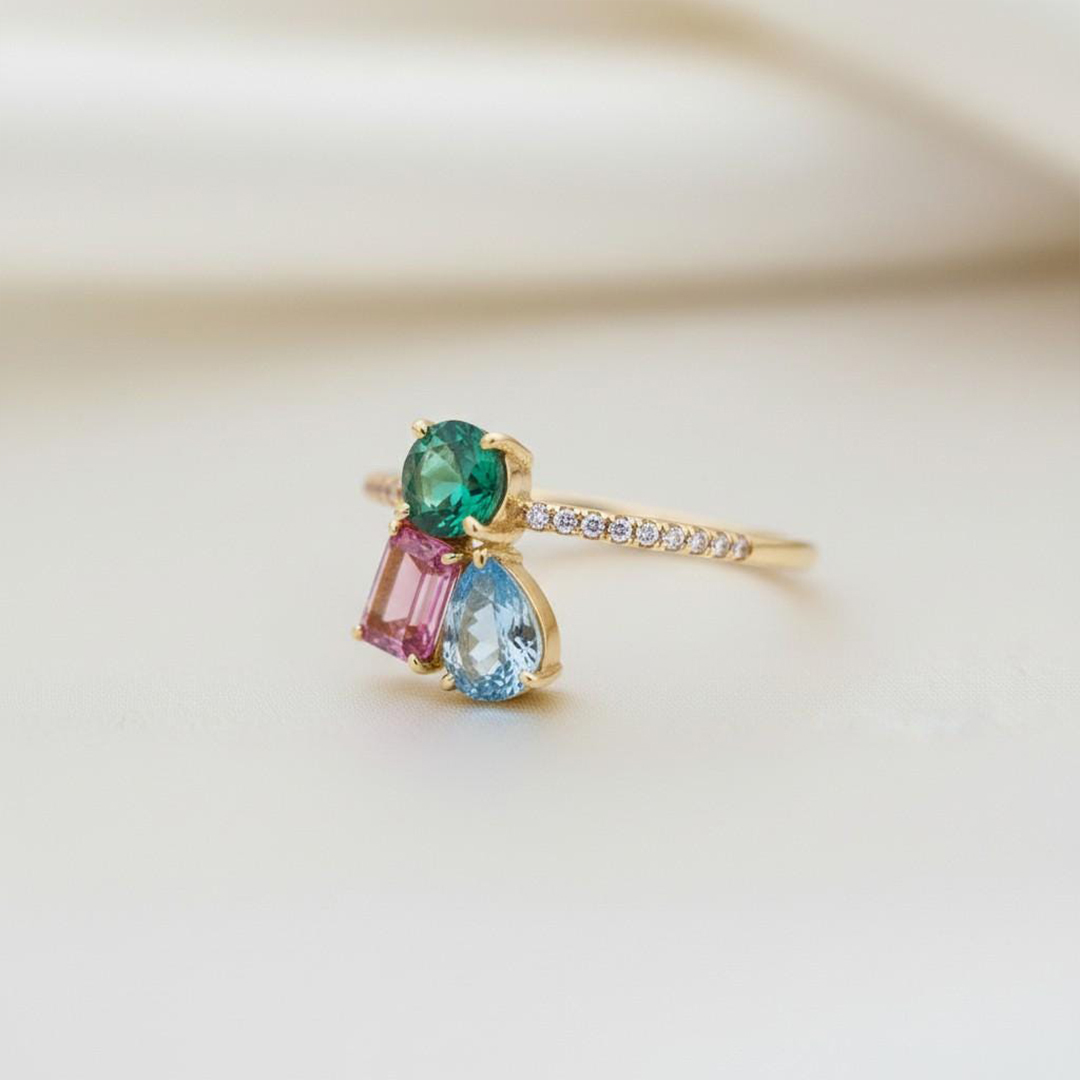 Personalized Family Love Custom 3 Birthstone Ring