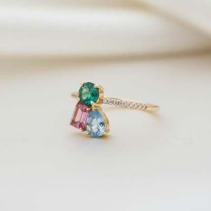Personalized Family Love Custom 3 Birthstone Ring