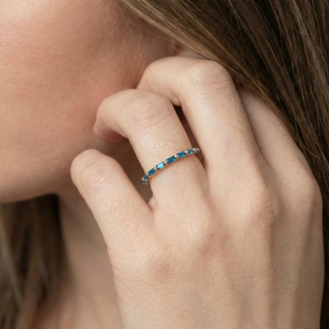 Colorectal Cancer Awareness Stand Strong Baguette Blue Ring