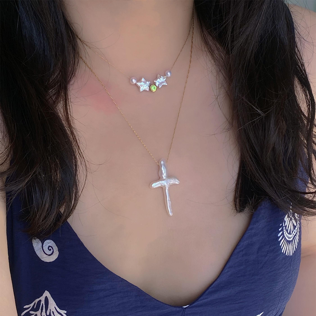 Autism Awareness Double Pearl Stars Necklace