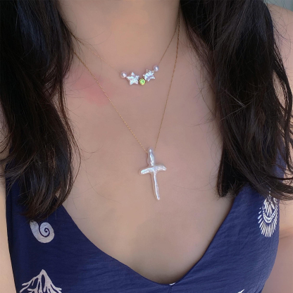 Autism Awareness Double Pearl Stars Necklace