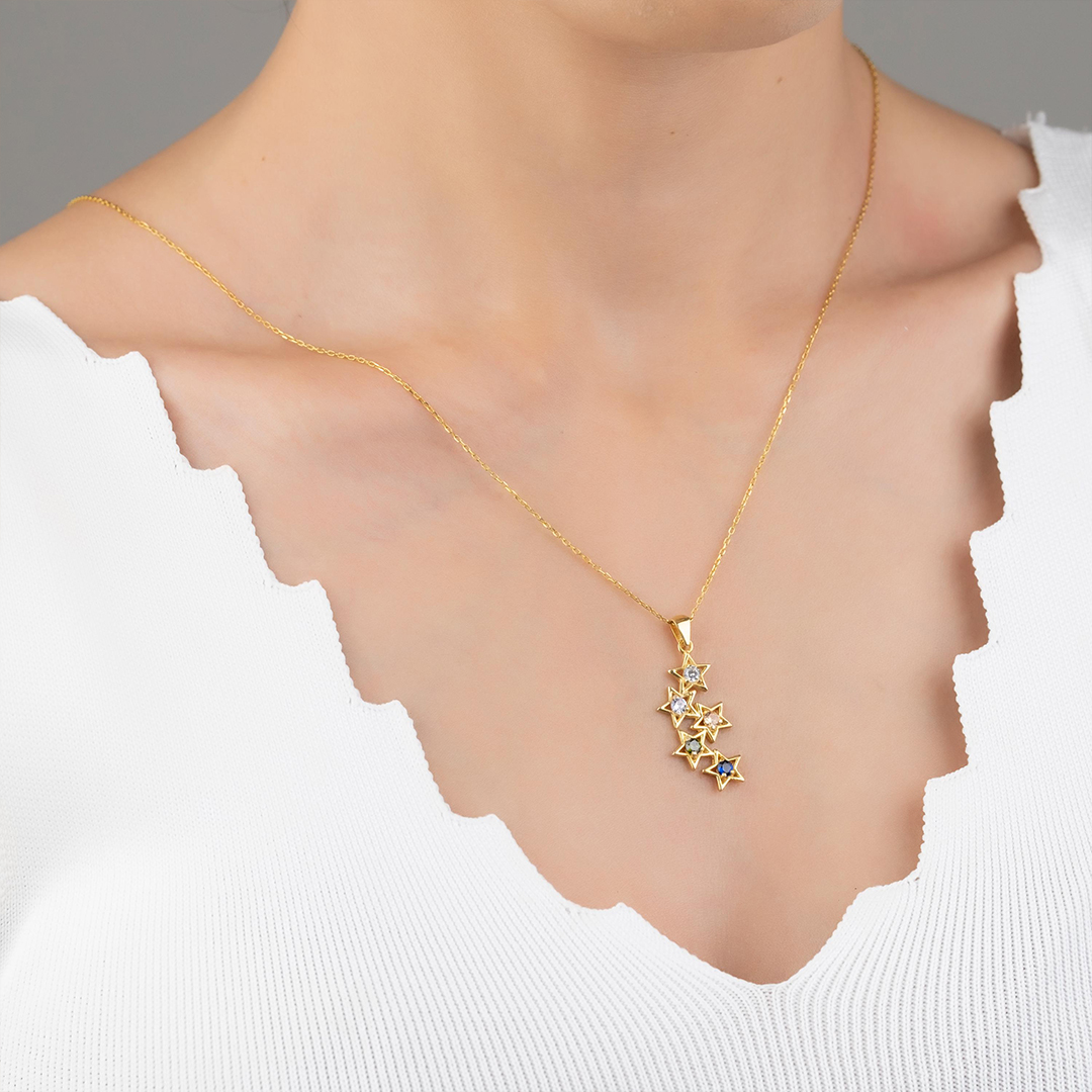Personalized 1-5 Birthstones Star Mom Necklace