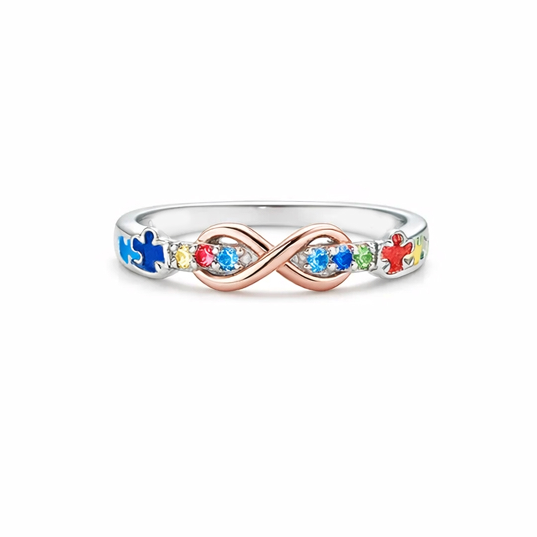 Autism Awareness Rainbow Infinity Puzzle Ring