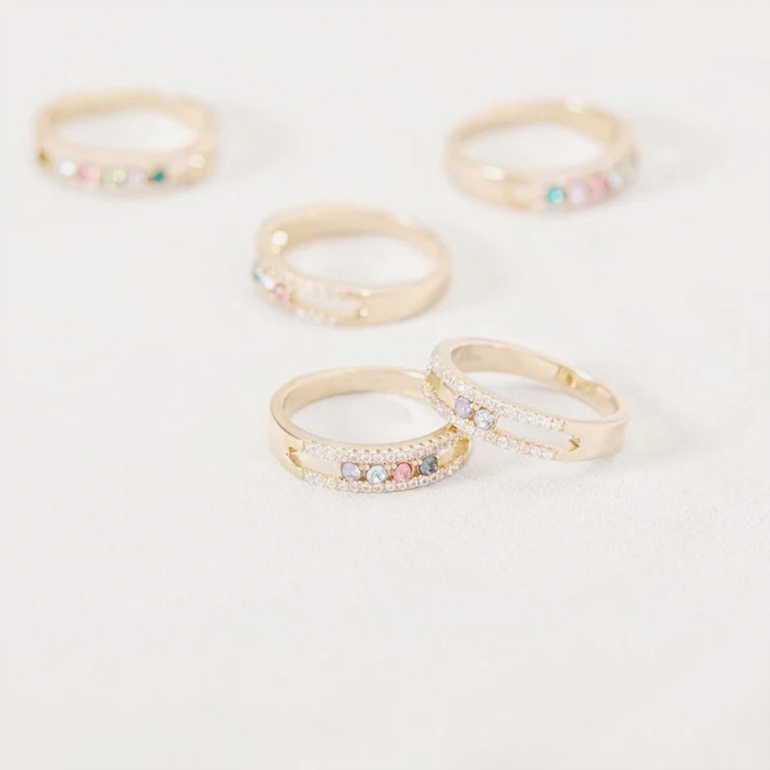 Personalized 1-6 Birthstones Double Layers Ring