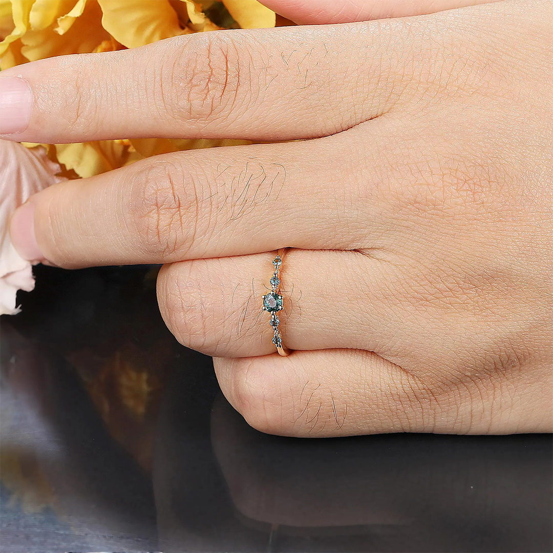 Ovarian Cancer Awareness Strength in Teal Teal Sapphire Ring