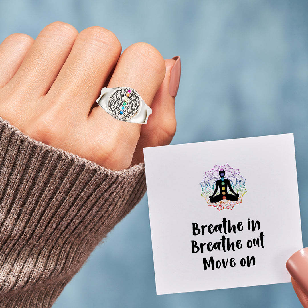 Breathe In Breathe Out And Move On Seven Chakras Ring