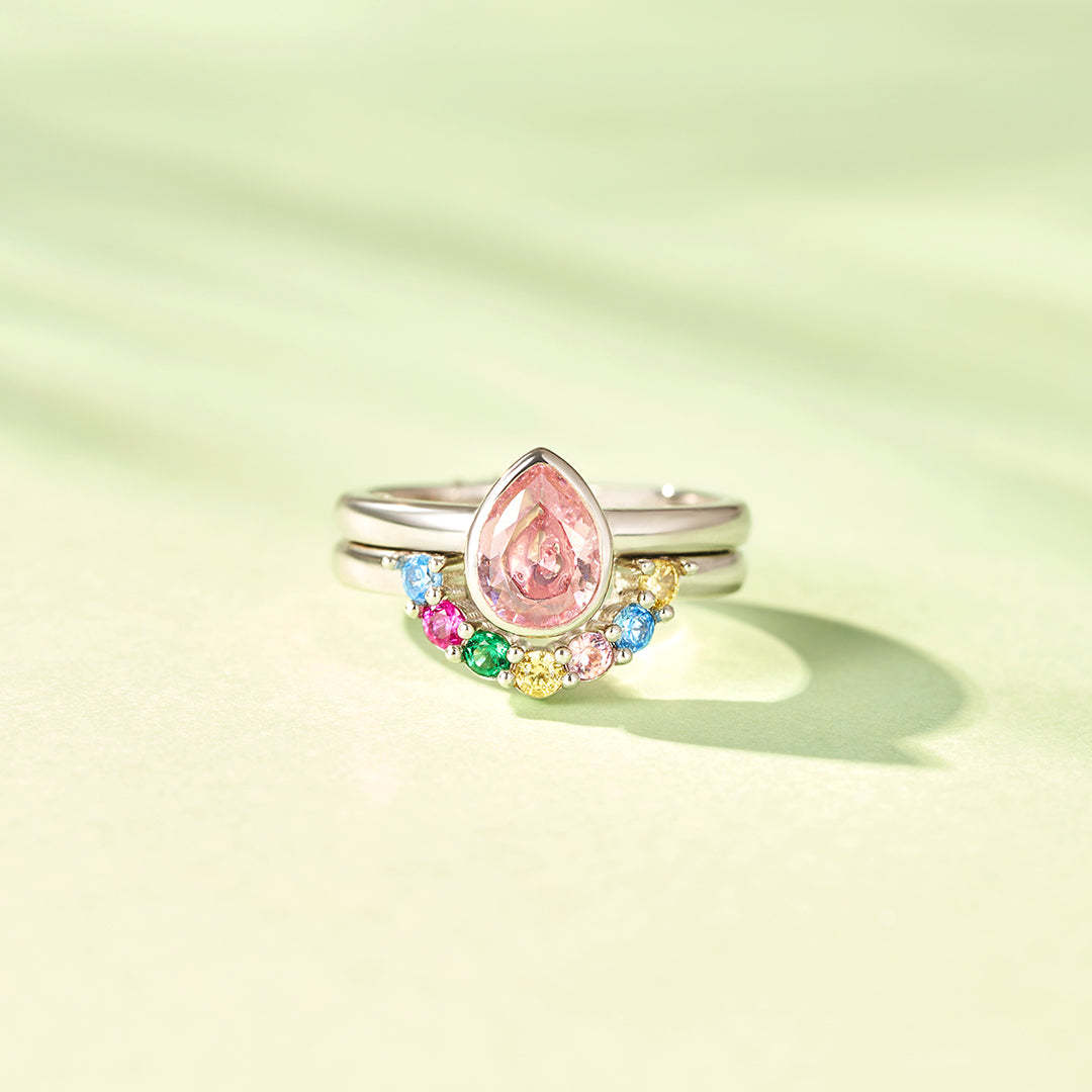 Personalized 1-7 Birthstones Water Drop Birthstone Ring