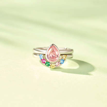 Personalized 1-7 Birthstones Water Drop Birthstone Ring