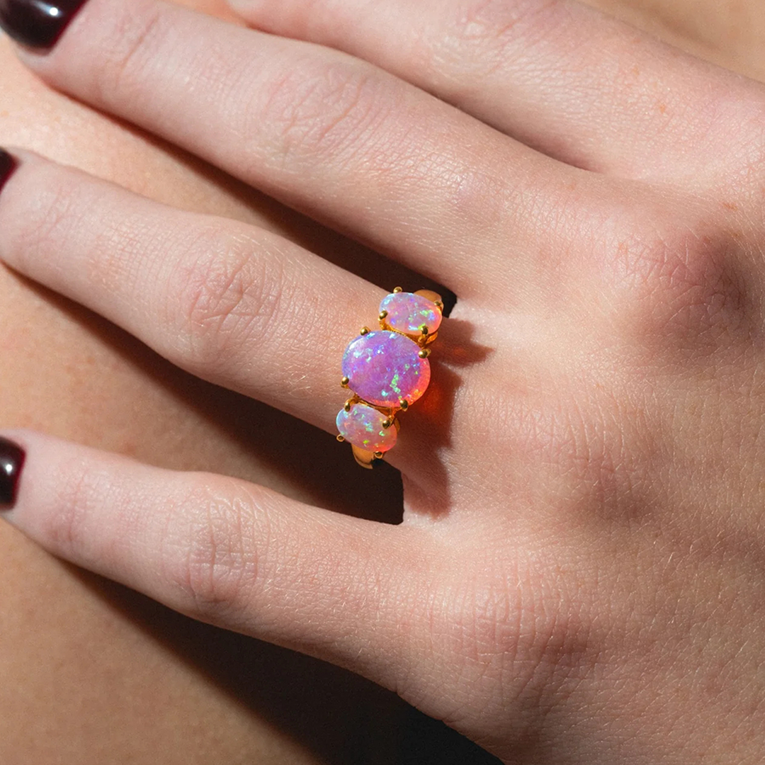 Forever in My Heart Rainbow Bridge Pink Opal Ring