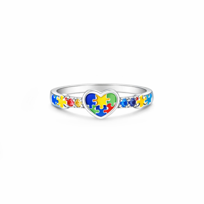 Autism Awareness Star Mom Strength in Every Star Heart Puzzle Ring