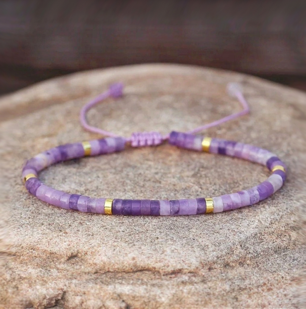 Alzheimer Dementia Awareness Gift Purple Mica Bead Bracelet
