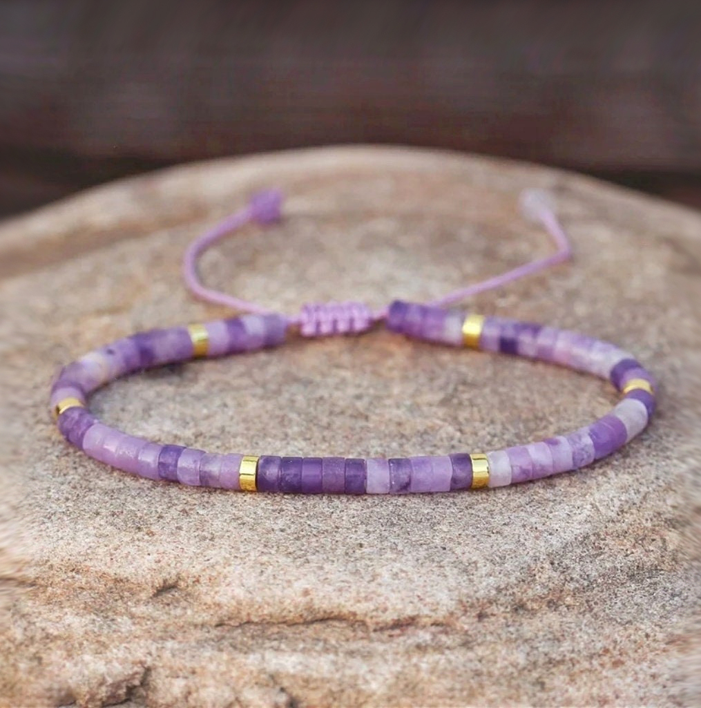 Alzheimer Dementia Awareness Gift Purple Mica Bead Bracelet