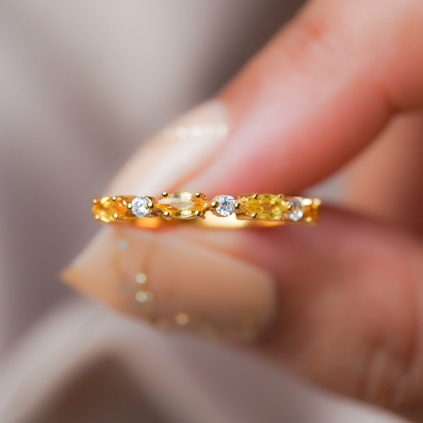 Childhood Cancer Awareness Yellow Marquise Ring