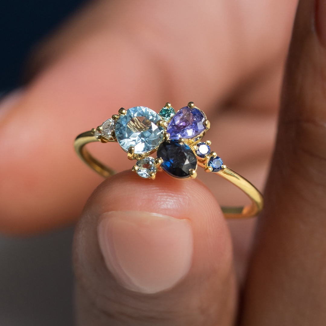 Gift For Mama Custom 1-5 Multi-Shape Birthstones Ring