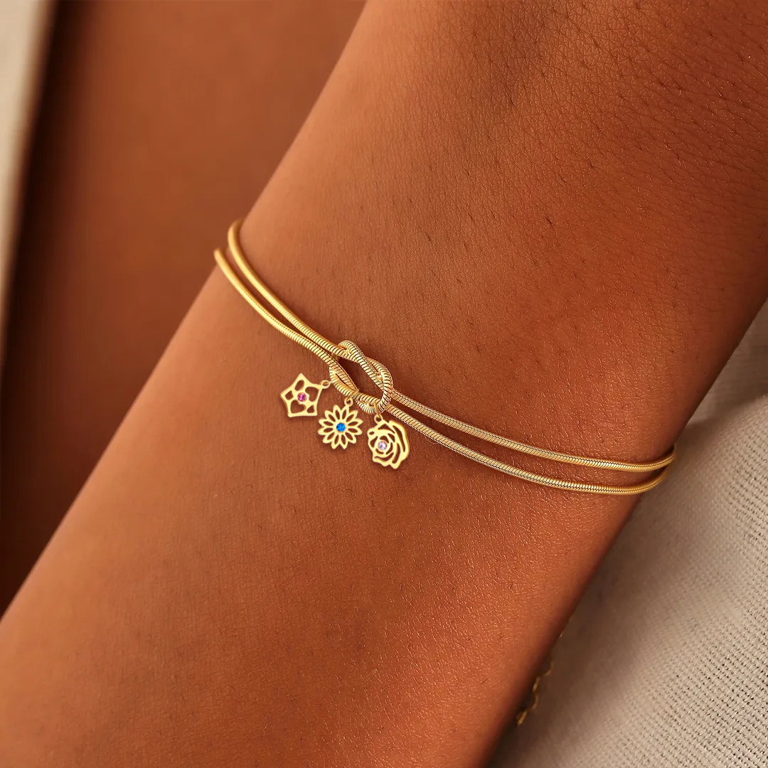 Personalized 1-12 Flowers Gift For Grandma Knot Bracelet