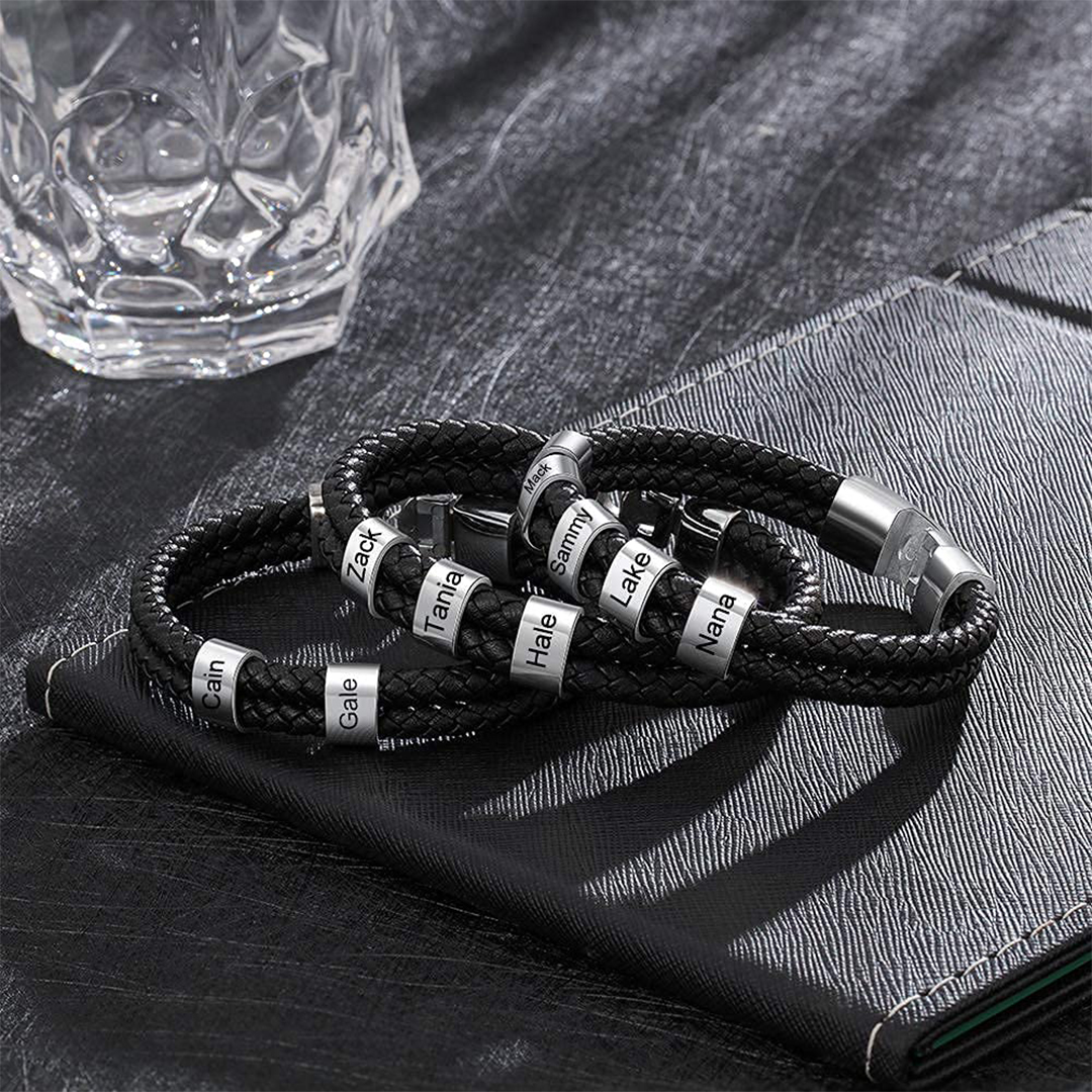 Custom 1-5 Names Leather Bracelet
